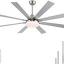 62 Inch Ceiling Fans with Lights, Large Modern Ceiling fan with Remote and 8 Wooden Blades, Dimmable, 6 Speeds,Noiseless Reversible Indoor&Outdoor Fan for Bedroom, Patio, Living Room (Brushed Nickel)