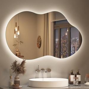 SMIROR Asymmetrical Backlit Bathroom Mirror with Lights 24 x 36, Irregular Cloud Led Lighted Vanity Mirror for Wall, Anit-Fog, Dimmable, Memory Function (Horizontal/Vertical)