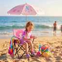 Redbaker Mermaid Kids Beach Chair with Umbrella Pink Toddler Folding Lawn and Camping Chair with Summer Shade for Boys Girls Outdoor Pool Travel Picnic
