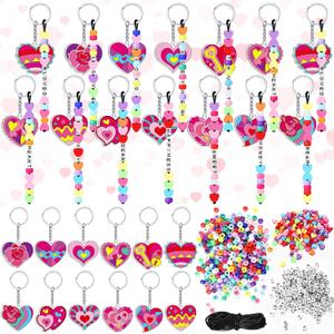 Tondiamo 36 Set Valentine's Heart Keychain Making Craft Kits DIY Adjustable Letter Bead Jewelry Making Key Ring Backpack Accessories for Valentine's Day Galentines Party Favor Gift