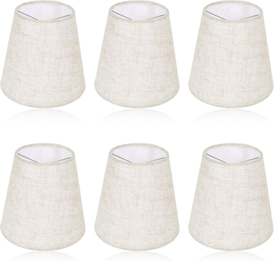 Chandelier Lamp Shades Set of 6, 5 Inch Mini Barrel Lampshades Replacement Small Clip on Linen Lampshade for Table Lamp Wall Sconce Ceiling Light Candelabra Light Bulbs Bottom 5.5''x 3.5''x 5.1''