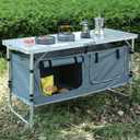 JOUYEK Camping Table, Folding Camping Table with Storage, Portable Kitchen Table, Lightweight, 3 Heights Adjustable Camping Furniture for BBQ, Picnic, Camping, Hiking, Beach, and Indoor