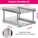 2-Tier Pull-Out Cabinet Organizer with Heavy-Duty Steel Frame, Full-Extension Sliding Shelves, Holds 100 lbs, Easy Install for Kitchen, Pantry & Under Sink Cabinets, 24" W x 21D x 16.5" H