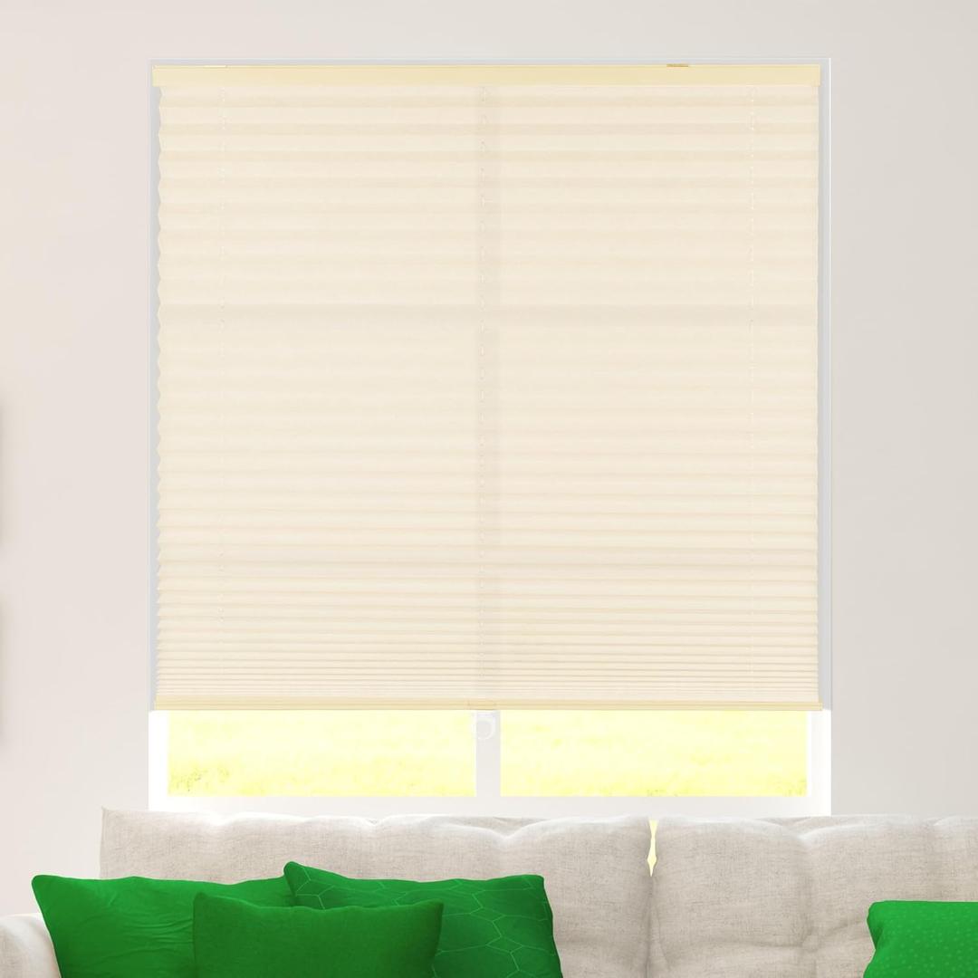 CALYX INTERIORS Pleated Fabric Window Shade, Light Filtering, Cordless, 22" W x 60" H, Cream