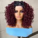 Felek 16inch Curly Lace Front Wigs Middle Part Jerry Curl Wig Ombre Burgundy Color T Lace Front Curly Synthetic Pre-Plucked Deep Curly Wigs For Black Women(T1B/BUG)