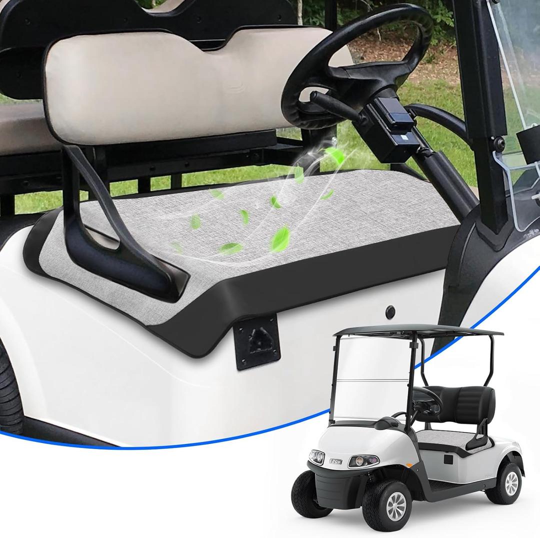 T TGBROS Golf Cart Seat Covers for 2 Person Seats EZGO, Yamaha & Club Car with Armrests Universal Golf Cart Seat Blanket Cushion Front & Rear All Weather Accessories - Black Leather & Gray Linen