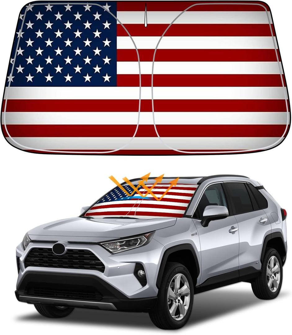 D-Lumina Windshield Sun Shade American Flag for 2019-2023 Toyota RAV4, Foldable Front Sun Visor Protector, RAV-4 SUV Adventure, Hybrid Prime LE, TRD Off-Road, XLE, XLE Premium, Limited Interior Cover