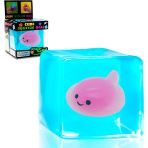 Stress Cube Fidget Toys Adults - Sensory Toys for Kids with Autism Stress Ball - Glow in The Dark Blobfish Inside, Squishy Sensory Toy, Stress Relief Toy for Halloween, Christmas & Birthday Gift, Small to Medium