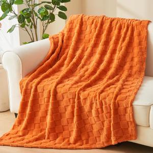 NEWCOSPLAY Super Soft Twin Blanket Orange Premium Silky Flannel Fleece 3D Checkered Lightweight Bed Blanket All Season Use (Orange Checkered, Twin(60"x 80")