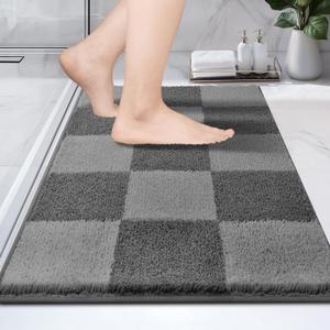PURRUGS Bathroom Rug Non-Slip Machine Washable 20" x 30", Super Absorbent and Quick-Dry Bath Mat, Extra Soft and Plush Bath Rug for Shower, Bathtub and Sink, Grey & Dark Grey