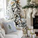 Blue and White Chinoiserie Christmas Tree Pillow Covers 18x18, Preppy Girly Christmas Decor, Coquette Bow Xmas Tree Decorative Throw Pillow Covers for Girls Bedroom Living Room Home (Color 15)