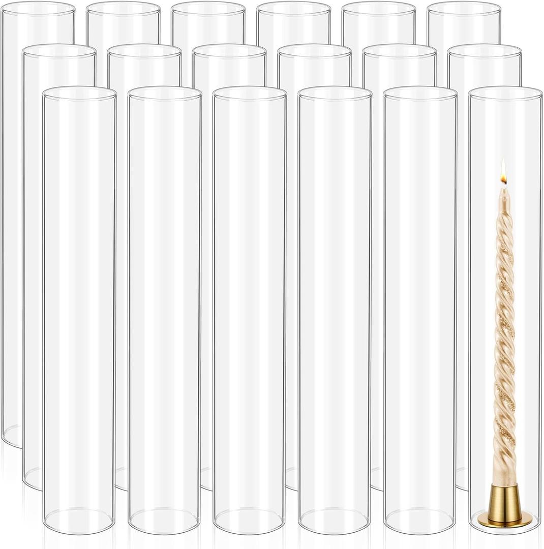 18 Pcs Hurricane Candle Holder Sleeve, H:14" D:2.5" Bottomless Glass Cylinder Candleholder Tall Clear Glass Cylinder Open Both Ends, Chimney Tube Cover, Open Ended Candle Shade