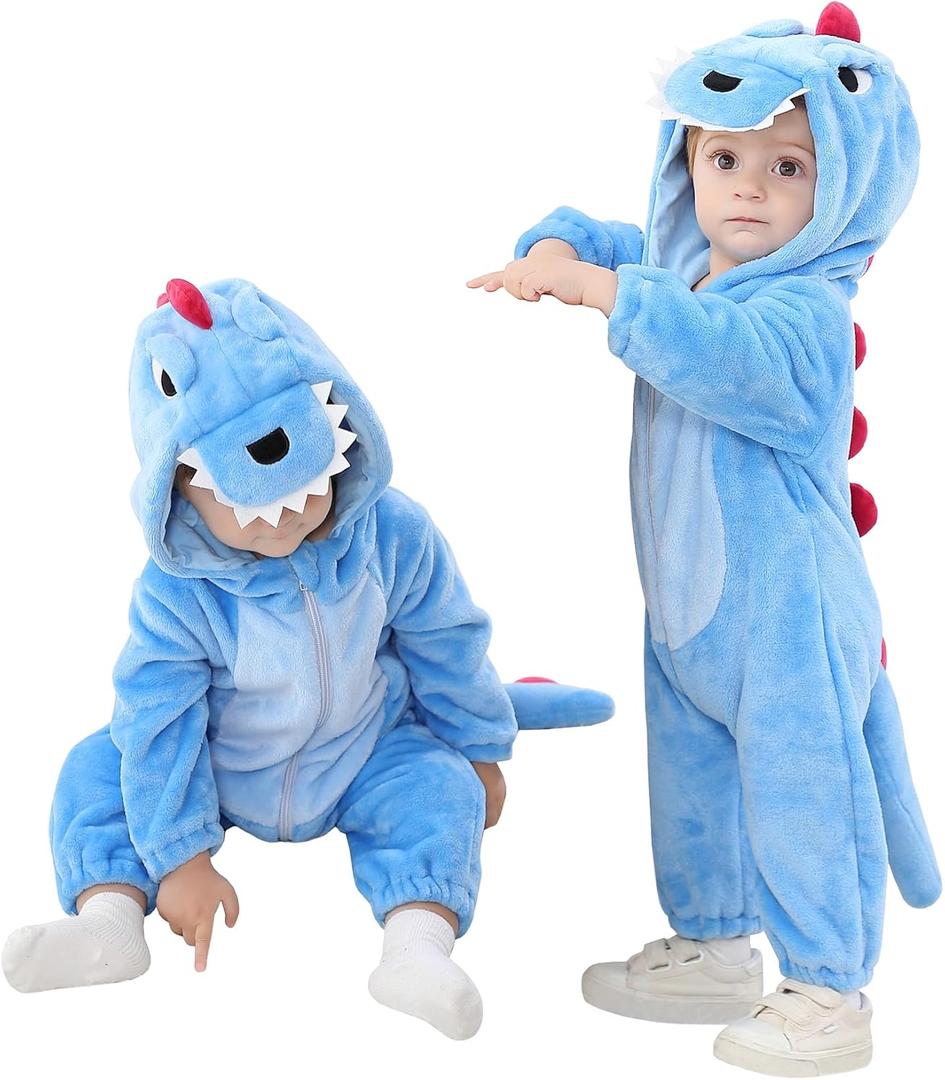 TONWHAR Dinosaur Costume for Toddlers, Baby Animal Romper Halloween Dress Up Onesie for Boys Girls (2-3T, Blue)