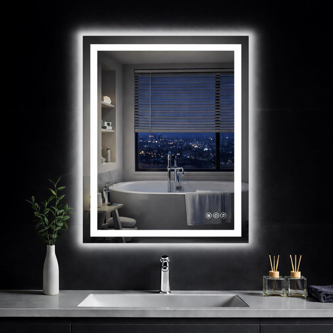 24"x 36" LED Bathroom Mirror with Lights, Backlit & Front Lit, Dimmable, 3 Colors Led Mirror, Memory Function, Anti-Fog, Led Vanity Mirror for Wall, Shatterproof Tempered Glass, ETL Listed