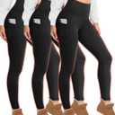 HIGHDAYS 3 Pack Fleece Lined Leggings for Women with Pockets - Tummy Control Thermal Warm Yoga Pants (Black/Black/Black) Large-X-Large