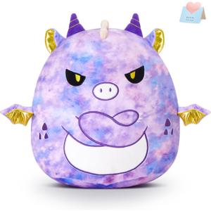 Glow Guards Original 12" Purple Tie-Dye Dragon Plush Pillow - Cute Stuffed Animal Soft Toy Dinosaur - Birthday Gift for Boys Girls Kids, The Angry Dragon