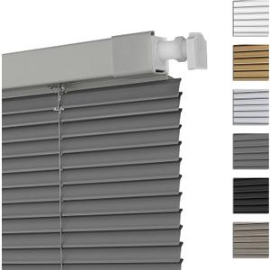 No Tools No Drill Mini Blinds, Cordless Wandless Aluminum L-Shaped Slats Pull Down Venetian Blinds, Room Darkening Horizontal Window Blinds for Home, Living Room, Door, Grey, 37" W x 48" H