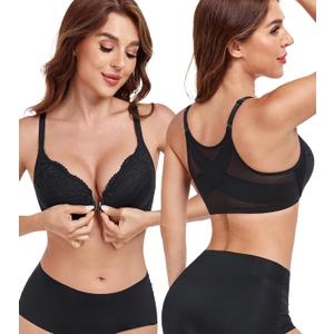 HACI Women's Front Closure Posture Bra Underwire Unpadded Back Support Everyday Full Coverage Plus Size(Black,42C)