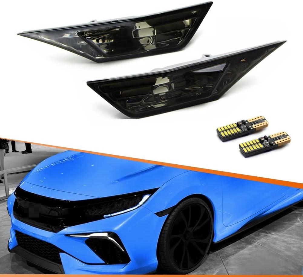 ADIIL Smoke Lens Amber Full LED Bulb Front Bumper Side Markers Turn Signal Light Set Compatible with 2016-2021 Honda Civic 10th Gen Sedan Coupe Hatchback