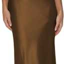 Womens Elegant Satin V Neck Backless Sleeveless Maxi Dress Silk Tie Low Back Formal Cocktail Dresses Wedding Guest (Large, Brown)