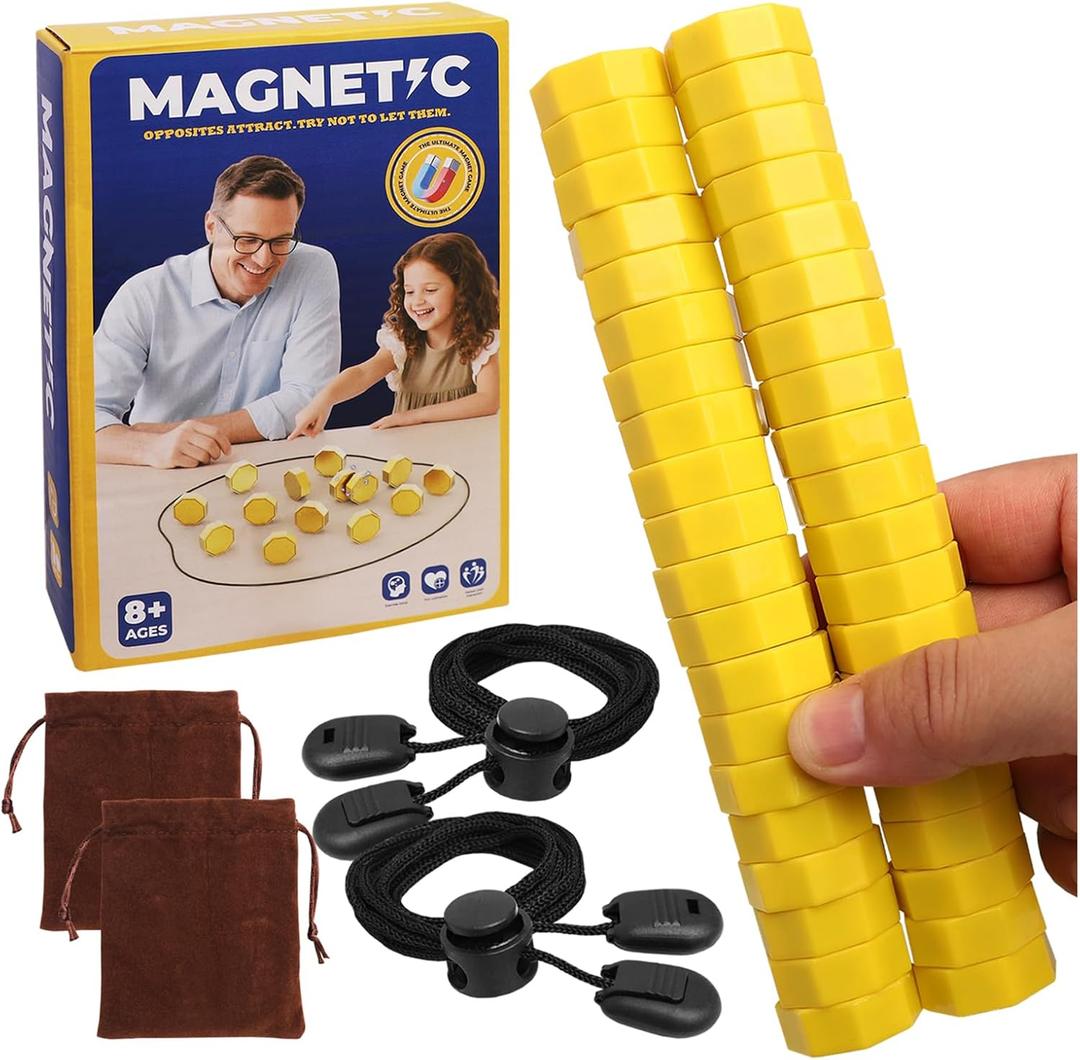 Upgraded Magnetic Chess Game with 40 Magnetic Stones & 2 Adjustable Ropes  Portable Strategy Game for Family Night, Travel, Party Toy STEM/Logic/Strategy Games for Kids & Adults, (Yellow)