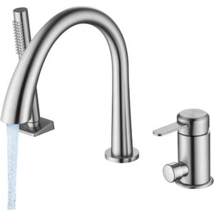 SUBEIXI Roman Tub Faucet with Hand Shower 3 Hole Deck Mount Tub Filler Bathtub Faucet with Sprayer High Flow Bathtub Faucet Set, Brush Nickel
