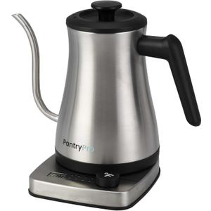 PantryPro Gooseneck Electric Kettle with Temperature Control, 34oz/1.0L Rapid Boil, Stainless Steel Interior, Auto Shut-Off, 1500W, Boil-Dry Protection, LED Indicator - Steel