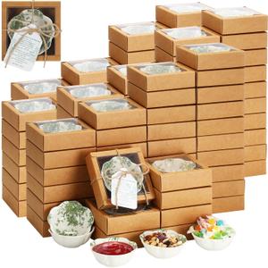 Teenyyou 80 Pack Wedding Favors for Guests Small Ceramic Bowls Bulk Gifts Set 3.3 Inch Sage Green Verdure Design Mini Dipping Bowl Sauce Dish with Cards Box for Party Shower Favor Souvenir, 3.35 inches in diameter. 1.38 inches in height