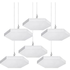 8 Pack Ceiling Acoustic Panels, Hexagon Coated Fiberglass Soundproof Panels with Hanging Hardware, 14.2×12.4×1.2 Inches, White Thick Acoustic Tiles for Home Theater, Studio, Office