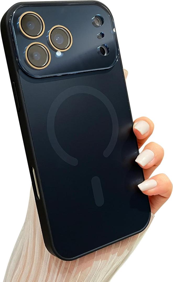 Caseative Crystal Camera Lens Protection Candy Color Magnetic Case for iPhone, Compatible with MagSafe Wireless Charging (Black,iPhone 17 Pro)