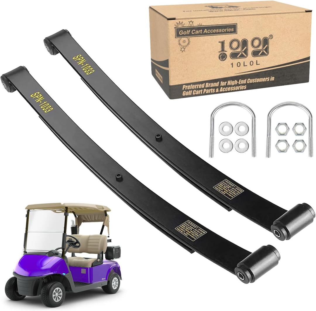 10L0L Heavy Duty Rear Spring Kit for EZGO RXV 2008-up Golf Cart, Dual Action 2 Leaf Spring with Bushings Sleeves U Bolts, OEM# 603498 604494