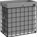 SONGMICS 29 Gal, (110L) Laundry Basket, Laundry Hamper, Collapsible Clothes Hamper, Removable and Washable Liner, Metal Wire Frame, for Bedroom Bathroom, Black and Gray ULCB111G01