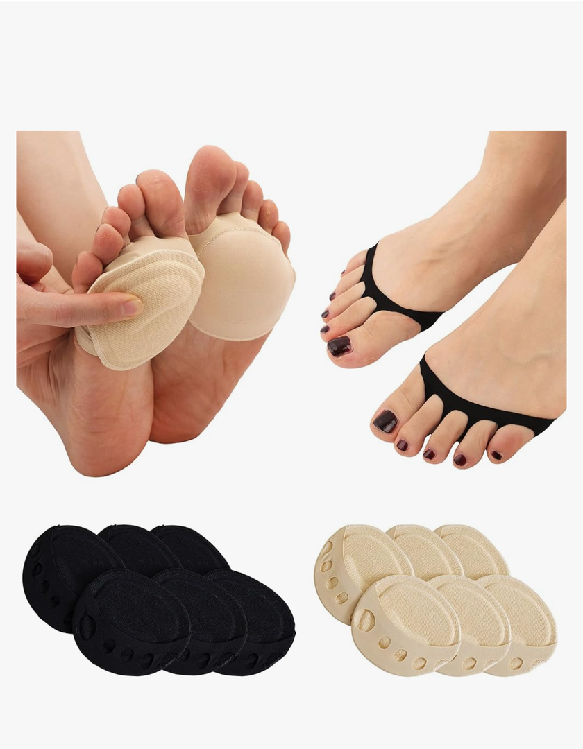 Flammi 6 Pairs Ball of Foot Cushion Socks,Women's Toe Cover with Padding Toe Topper Liner Socks Non-Skid Bottom