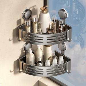 VOLPONE Shower Caddy Corner Suction Cup Shower Shelf Corner No Drilling Bathroom Shower Organizer Storage Rack Adhesive (2-Pack, gray)