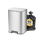 KUK 5.3 Gallon Kitchen Trash Can with Lid, Heavy Duty Hands-Free Stainless Steel Commercial Step Trash Bin with Removable Inner Bucket, Pedal Rubbish Bin for Home Office and Kitchen, 20L/5.3Gal (Titanium Silver)