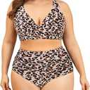 American Trends Womens Plus Size Bikini Two Piece Swimsuits Tummy Control Bathing Suits High Waisted Bikini Swimwear, 3XL