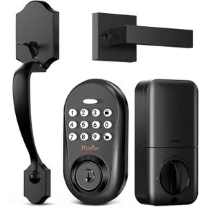 Kuelor Keyless Entry Door Lock with Keypad for Front Door, Smart Deadbolt with 2 Lever Handle Set, Auto Lock, One-Time Code, Anti-Peeping Password, Easy Installation, Black
