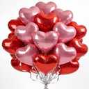 18 Inch Red & Pink Heart Balloons, 30 Pcs Heart Shaped Foil Balloons for Valentines Day, Wedding, Birthday - 15 Red, 15 Pink Balloons set- Support Helium - Party Decorations