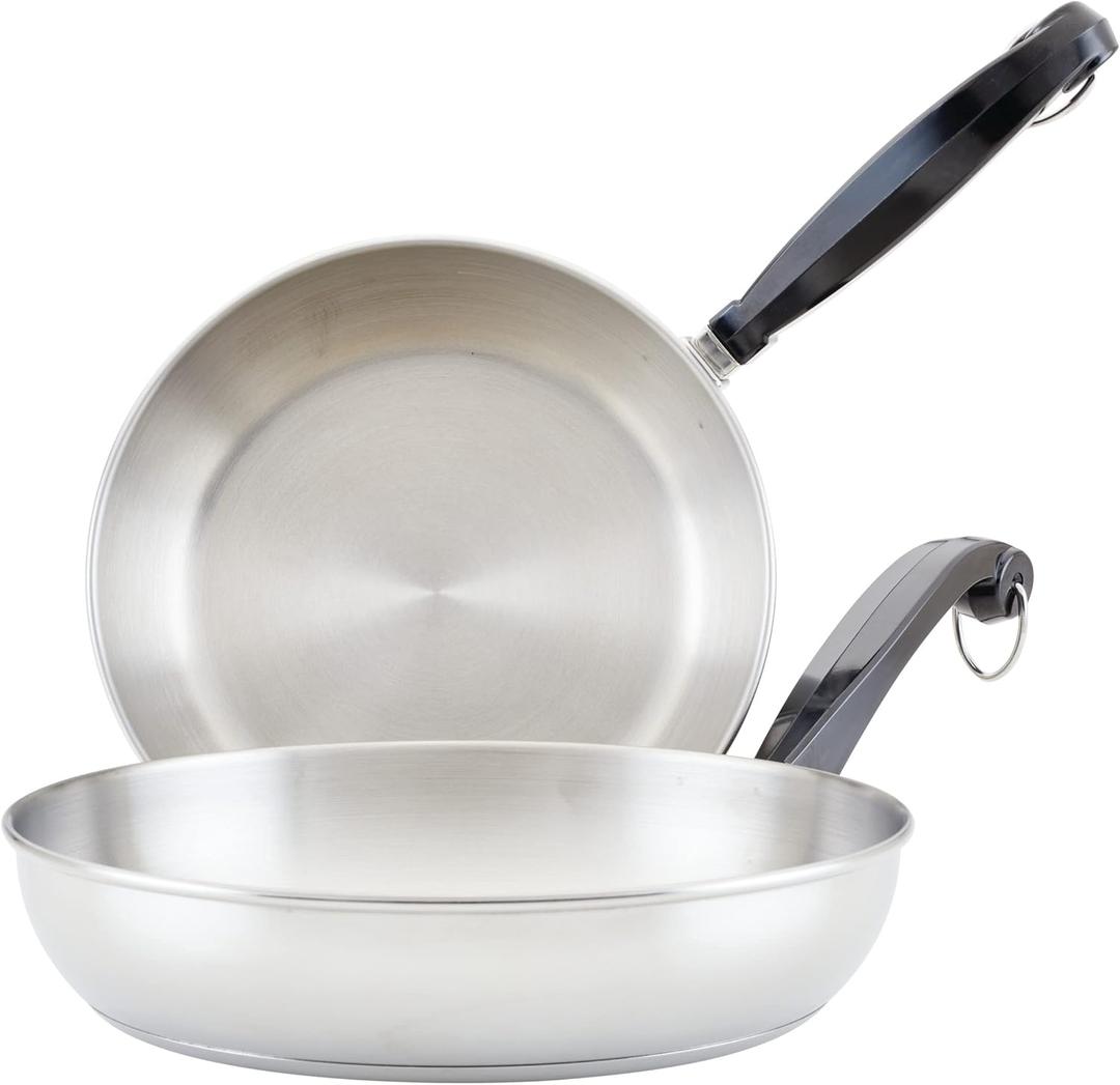 Farberware Classic Stainless Steel Frying Pan Set / Fry Pan Set / Stainless Steel Skillet Set - 8.25 Inch and 10 Inch, Silver