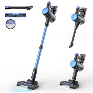N8 Cordless Vacuum Cleaner, Lightweight Stick Vacuum with Powerful Suction, 2200mAh Battery, 40 Mins Runtime, Self-Standing, Rechargeable Vacuum Cleaners for Home Hardwood Floor Carpet Pet Hair (Blue)
