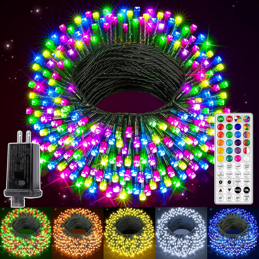 Ollny RGB Christmas Lights 400 LEDs 131 FT, 130 Modes Color Changing Christmas String Lights with Remote, Timer & Waterproof, Outdoor Xmas Lights for Thanksgiving Day House Holiday Decorations (Green Wire)
