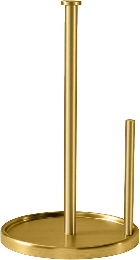 Paper Towel Holder Countertop, Standing Paper Roll Holder with Anti Slip Weighted Base, Stainless Steel Freestanding Paper Towel Holder for Kitchen, Gold, 
12.4" x 7.1"