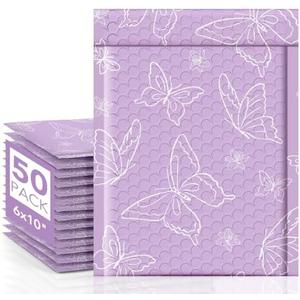 Metronic Bubble Mailers 8.5x10.5" 40 Pack Usable Size 6x9, Waterproof Padded Envelopes for Small Business, Self Seal Mailing Bubble Envelopes, Padded Mailers for Gifts Packaging, Shipping Purple Butterfly