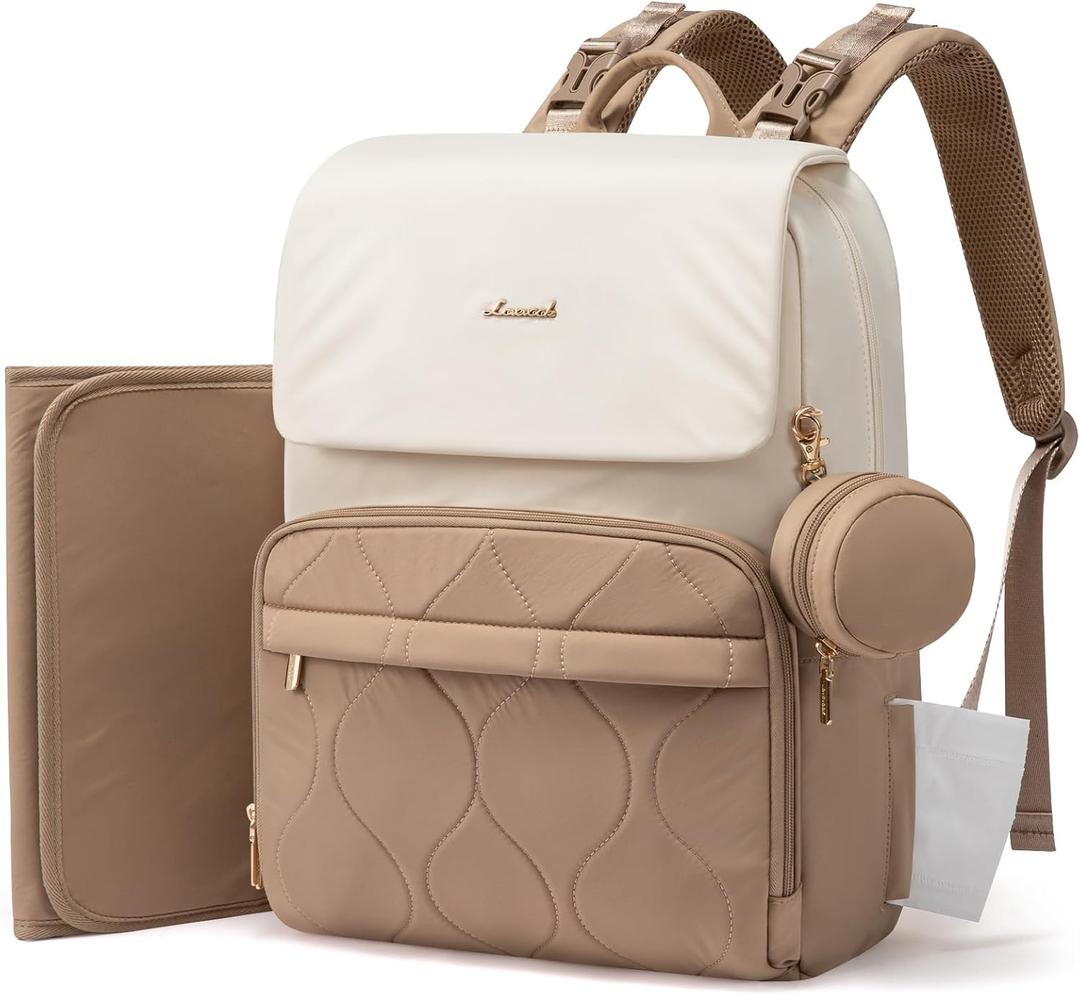 LOVEVOOK Diaper Bag Backpack, Baby Travel Bags for Boys & Girl, Toddler Waterproof Diaper Bag w/Changing Pad (Beige khaki, 15.6''-Small)