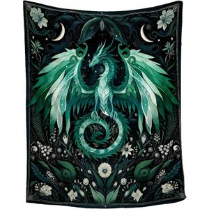 Dragon Blanket Gift for Woman Man Girls Boys Greens Dragon Gift for Dragon Lovers Soft Flannel Blanket for Living Room Sofa Couch Decor  60"x80" for Adult