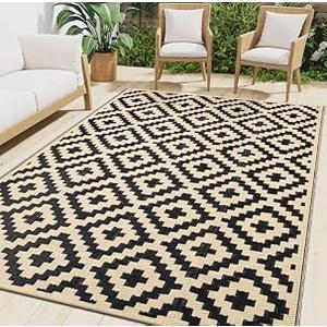 Smiry Outdoor Rug 10x14 ft Waterproof Reversible Boho Mat, Black & Beige
Polypropylene Plastic Straw, Quick Drying, Lightweight Foldable, for Patio, Deck, RV Camping, Backyard and Indoor Outdoor Use