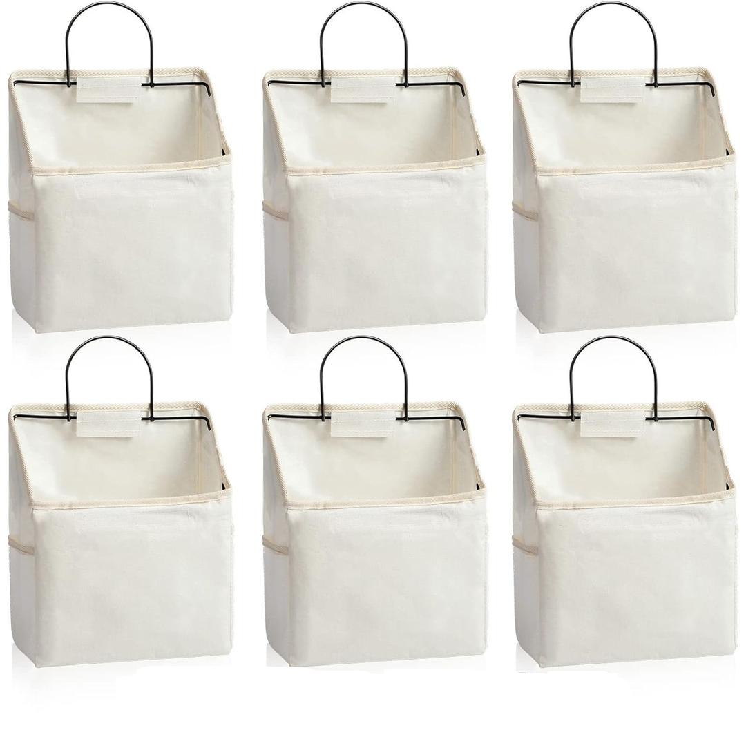 Chumia 6 Pack Wall Hanging Storage Basket Bathroom Closet Hanging Storage Bag Over The Door Organizer Basket Bedroom Wall Organizer Waterproof Linen Cotton Box Containers (White)