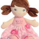 Aurora Elegant First Doll Brunette Baby Stuffed Doll - Imaginative Play - Stylish Companions - Pink 12 Inches