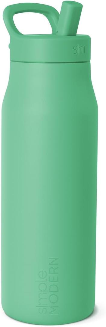 Simple Modern Water Bottle with Push Button Straw Lid | Ceramic-Lined Insulated Stainless Steel | Travel Water Bottles for Gym & Sports | Leak Proof | 34oz, Mistletoe