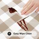 Smiry Round Picnic Tablecloth, Elastic Waterproof Fitted Vinyl Tablecloths for 36"-44" Tables, Flannel Backed Buffalo Plaid Table Cover for Dining, Camping, Outdoor, White and Khaki